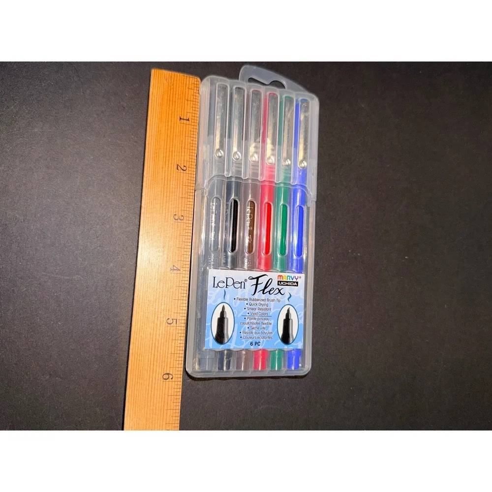 Marvy Uchida Le Pen Flex 6pc Primary Set Brush Tip Markers 4800-6A Made in Japan